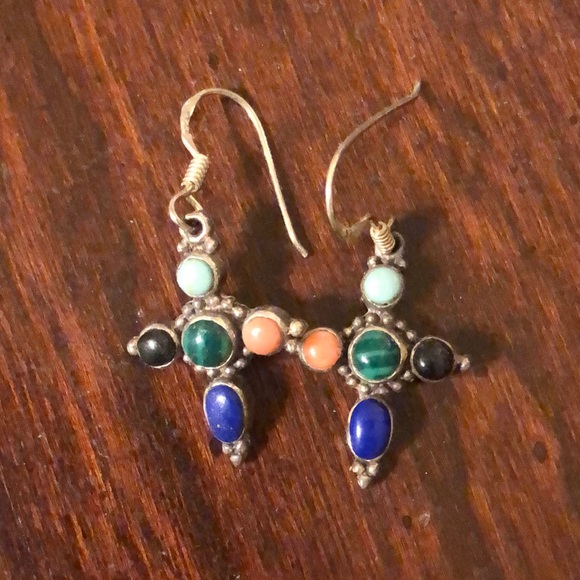 Sterling (926) mixed semi-precious stone earrings - Picture 1 of 4